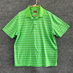 Champion Tour Mens Golf Polo Shirt Size XL Green Striped Polyester Short Sleeve